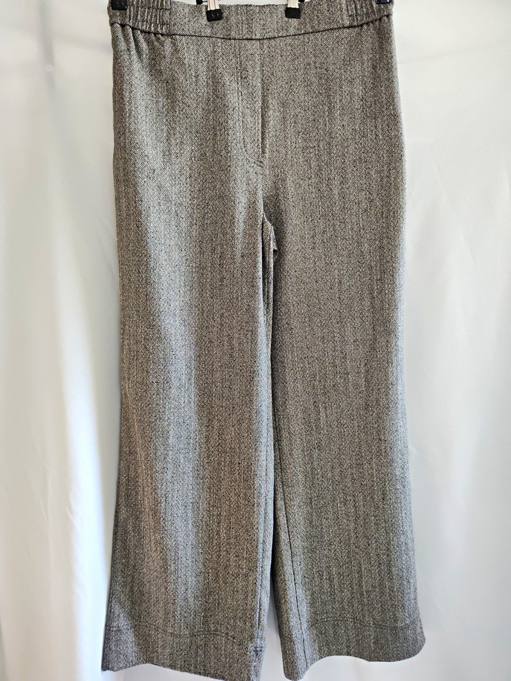 Zara Grey Viscose Blend Herringbone High-Waisted Wide-Leg Pants - Size XL